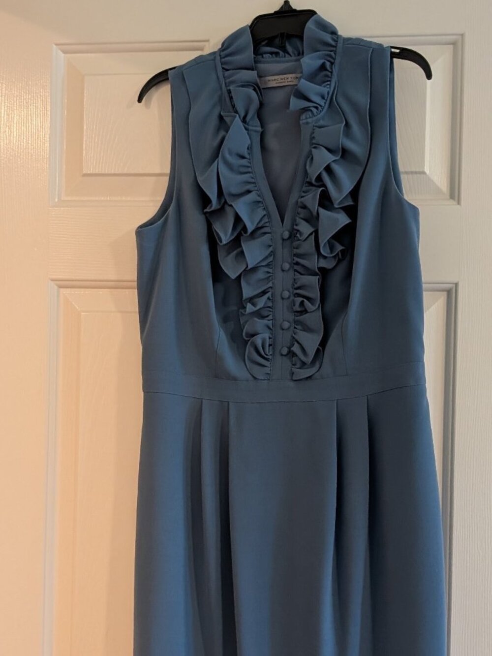 Marc New York by Andrew Marc Sleeveless Ruffled Bodice Sheath Dress (Size 8)